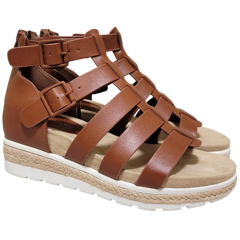 Easy Street Women Simone Wedge Heel Gladiator Sandals Size US 5M Cognac Brown